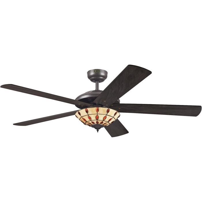 Ventilateur Plafond 5 Pales Avec Lampe – 132 Cm, Chrome Satiné, Verre Opale – Télécommande, 3 Vitesses - 12