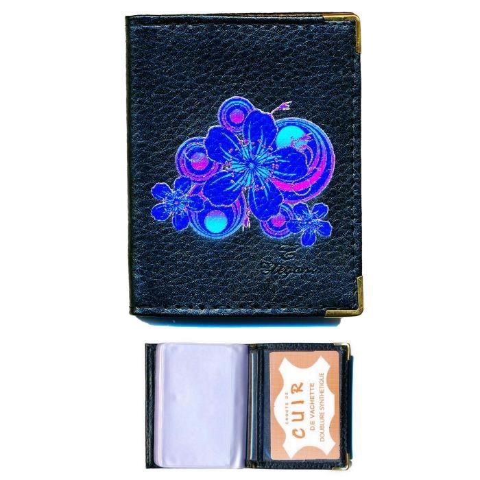 Pochette Etui Porte Cartes bancaire, credit, fid?�lit?�, noir - pour 24 cartes Fleurs bleu 