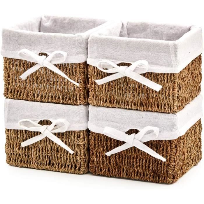 Lot De 4 Paniers De Rangement Suspendus En Lin Et Coton - CAREDGO - Pliables, Avec Poignée