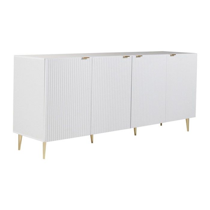 Buffet avec 4 portes en MDF et acier - Blanc et doré - YESINIA Buffet avec 4 portes en MDF et acier - Blanc et doré - YESINIA