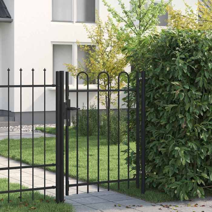 vidaXL Portail de clôture BOXTEL à porte simple avec arc en haut acier 1 x 1 2 m noir 146030