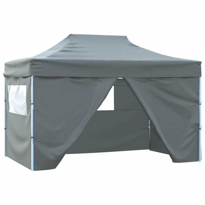 Tente De Réception Pliante VidaXL 3x4 M - Tonnelle De Jardin Avec 3 Parois, Cadre Acier, Toit Oxford 600D étanche (Anthracite)