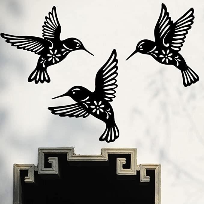 Kyduu Lot De 4 Décorations Murales Métal Colibri 3D - Ornements Suspendus Oiseaux Colorés Intérieur Extérieur
