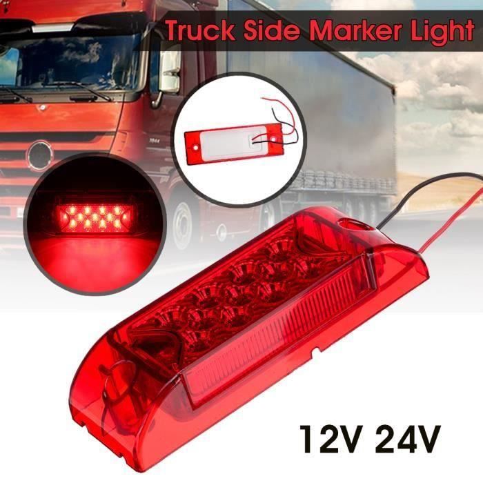 10 Feux Latéraux LED Rouge 12-24V Pour Camion - Étanche IP67, 9 LEDs, 100x14.9x10.1mm