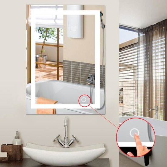 Miroir Lumineux Salle De Bain 60x80cm LED Blanc Froid - Éclairage Tactile Coins Arrondis