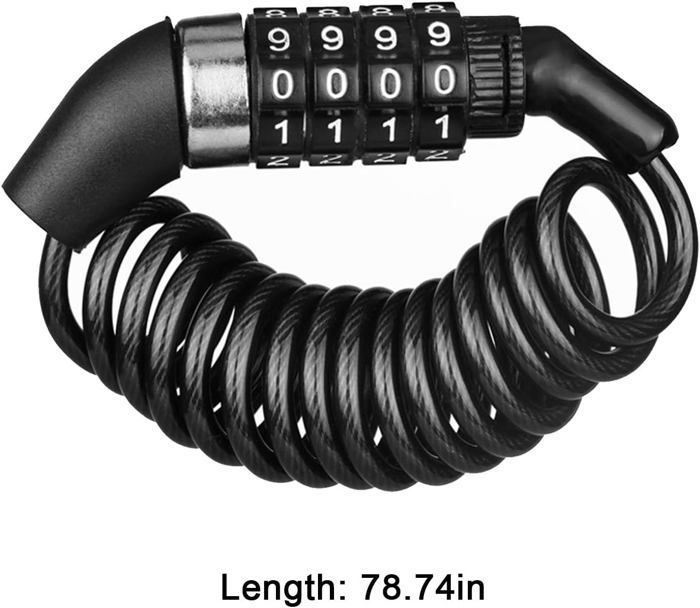 Antivol à Câble Pour Casque Moto/vélo – 150 Cm, Combinaison 4 Chiffres, Revêtement PVC, Pour Scooter Et Bagages
