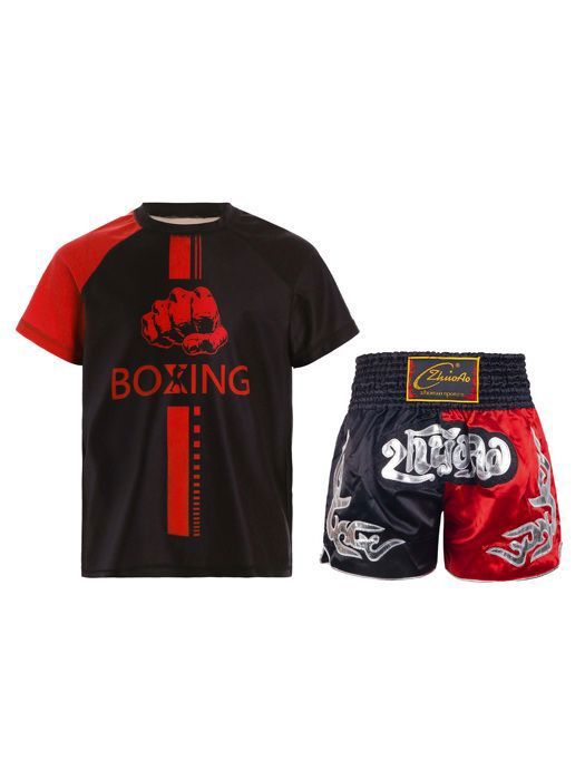Short Muay Thai Garçon Boxe Thai Enfant TTAO Enfant Garçon Muay Thai Short De Boxe Pantalon Court MMA Kick Boxing Grappling Arts Martiaux Short D'Entraînement Pantalons De Sport Fitness Musculation 3-16 Ans