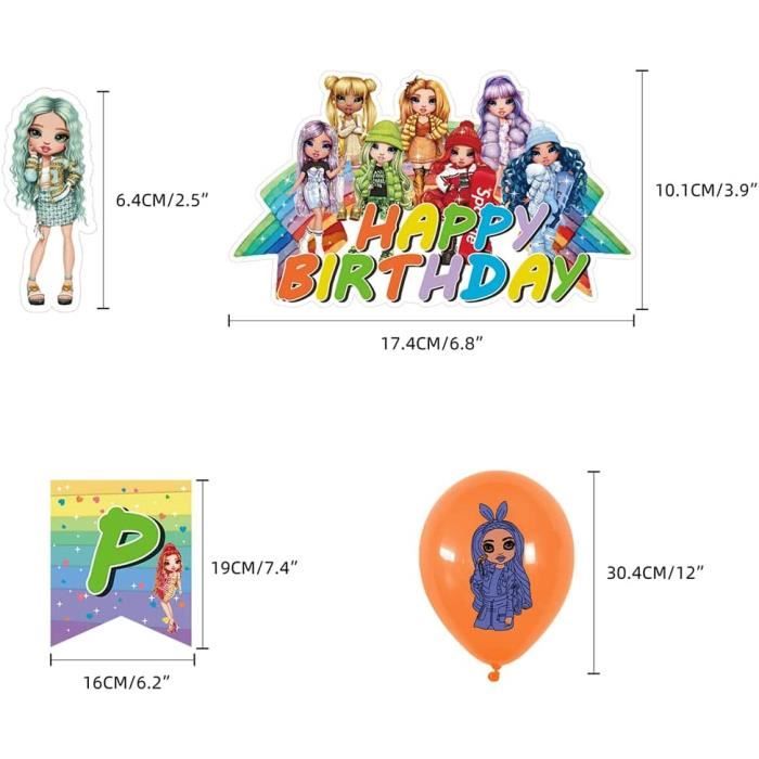 32 Pièces Décoration Anniversaire Rainbow Doll Rainbow-High School Fêtes  Décorations avec Bannière Joyeux Anniversaire Cupcake Toppers et Ballons
