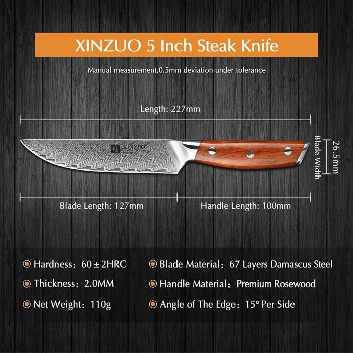 XINZUO 1/4PCS 5'' Steak Knife Set Japanese 67-layer AUS10 Damascus