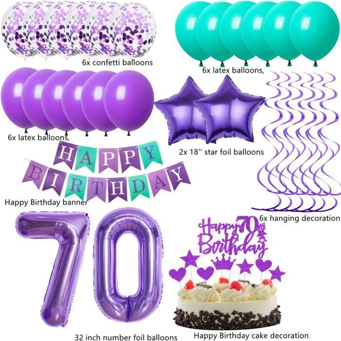 Kit Décoration Anniversaire 70 Ans – Thème Vert & Or – Inclut Ballons, Bannière, Guirlande, Serviettes, Lanternes – Pour Fête Surprise Femme Ou Homme - 2