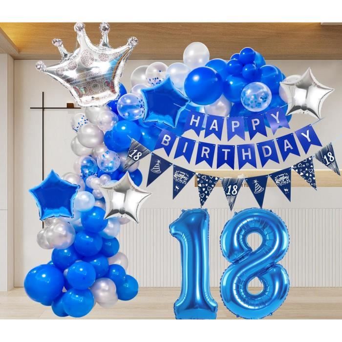 Décorations du 18e anniversaire - Silver Navy Man Design - Décorations  d'anniversaire - Confettis d'argent - Ballons gonflables - Numéro 18,  Décoration de fête de garçon