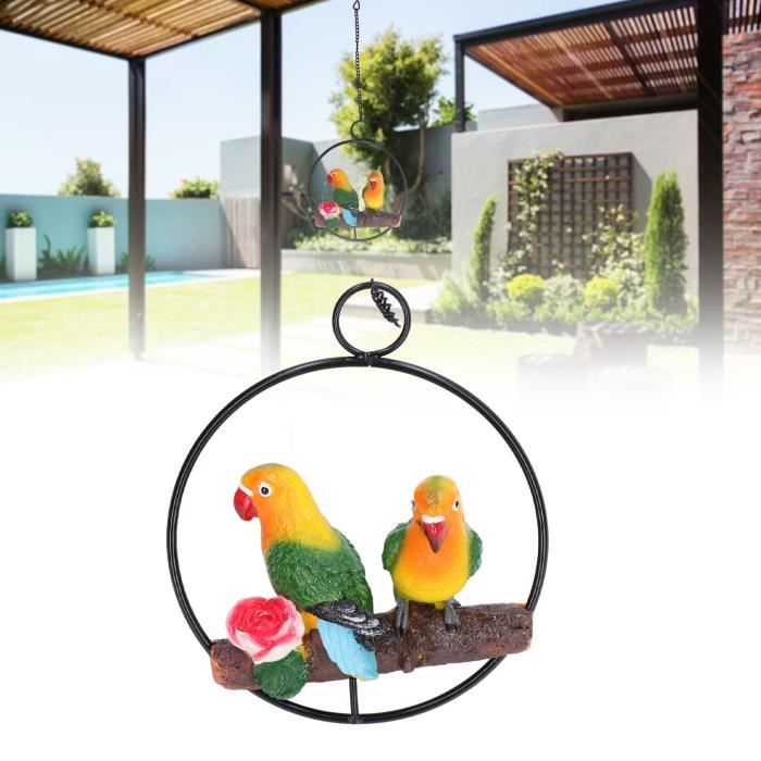 Statue De Jardin - Sculpture - Perroquet Bleu Métal - Hauteur 33 Cm