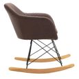 Fauteuil à bascule ADELANO rocking chair relax avec coussin et accoudoirs design scandinave pieds en bois chaise en tissu brun fonc-2