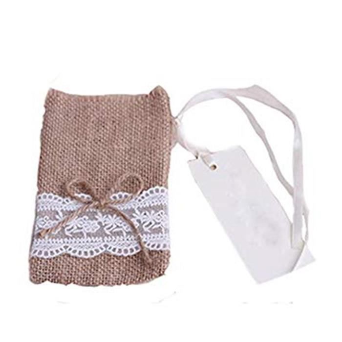 24 Sachets Dragées En Jute Angelot - 8x10 Cm - Ruban Bleu Inclus - Pour Baptême, Communion, Cadeaux Invités