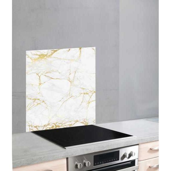 Crédence Cuisine DEQORI En Verre - Motif Marbre Doré 60x60 Cm - Protection Murale Élégante