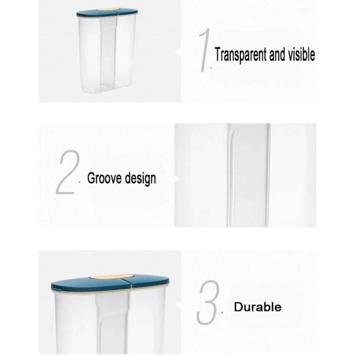 Boîte Alimentaire Hermétique 4 Compartiments – Rangement Céréales, Farine, Sucre – Transparente Avec Graduations