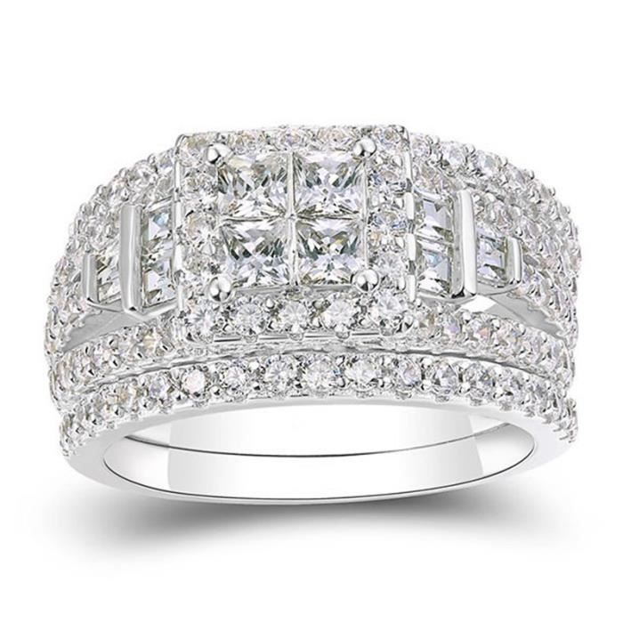 Bague de mariage en argent sterling 925 avec zirconium pour femmes Taille 57 Blanc Achat Vente bague anneau Bague de mariage en argent sterling 925 avec zirconium pour