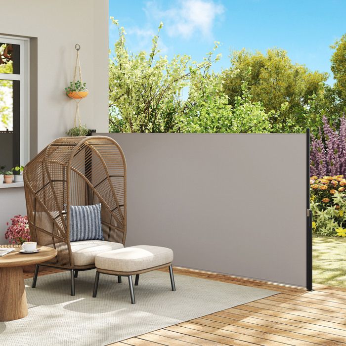 Outsunny - Store Latéral Brise-vue Paravent Rétractable De Jardin Dim. 4L X 1,60H M Alu Polyester Haute Densite 180 Gm Gris Outsunny - Store Latéral Brise-vue Paravent Rétractable De Jardin Dim. 4L X 1,60H M Alu Polyester Haute Densite 180 Gm Gris