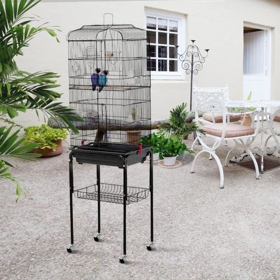 Cage à Oiseaux Sur Pied Volière Pour Perroquet Perruches Canaris Calopsitte élégante 4 Mangeoires 3 Perchoirs 1506cm De Haut