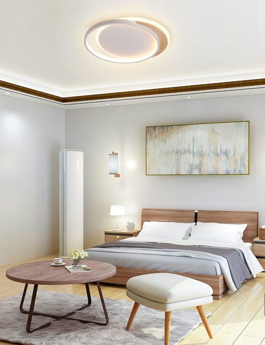 Plafonnier LED Design Bois GHiycotdl 40 Cm 24W - Dimmable 3000K-6000K, Télécommande, Pour Salon, Chambre, Couloir, Bureau