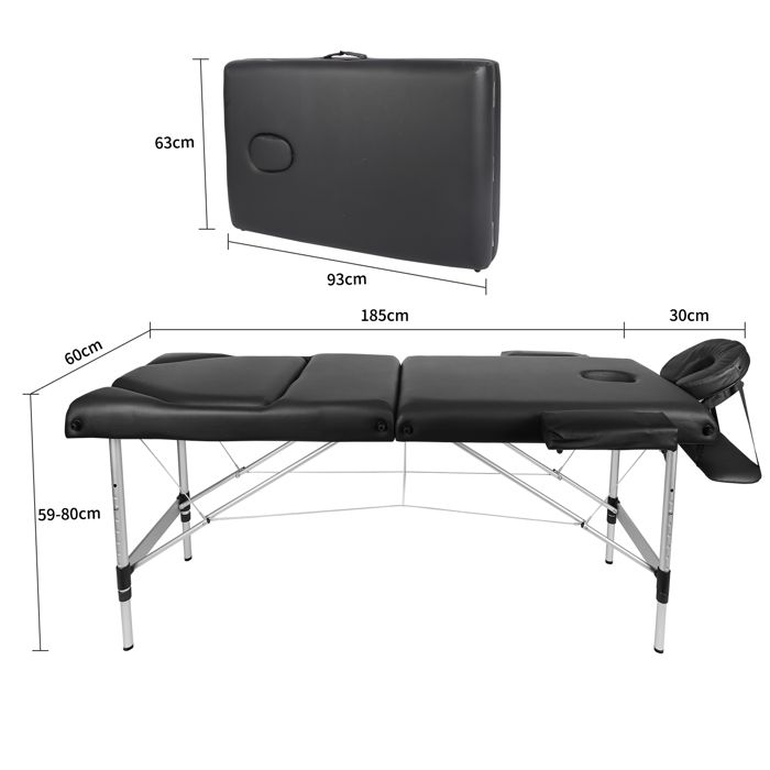 Table De Massage Pliante Portable - Cadre Aluminium Noir - 60x205 Cm - Poids 13kg - Marque Tectake