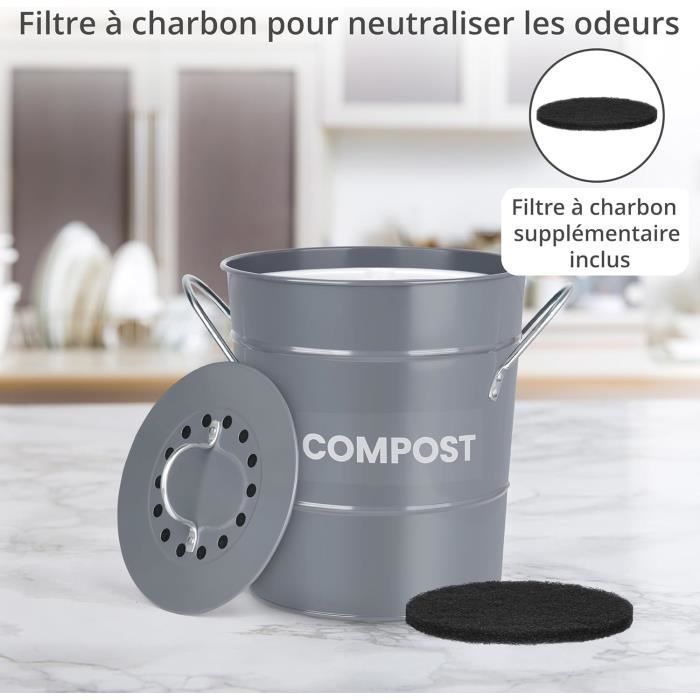 Composteur Cuisine Gris 4 L - Seau Compost Cuisine Anti-Odeurs - Fer  Galvanisé - Cdiscount Jardin