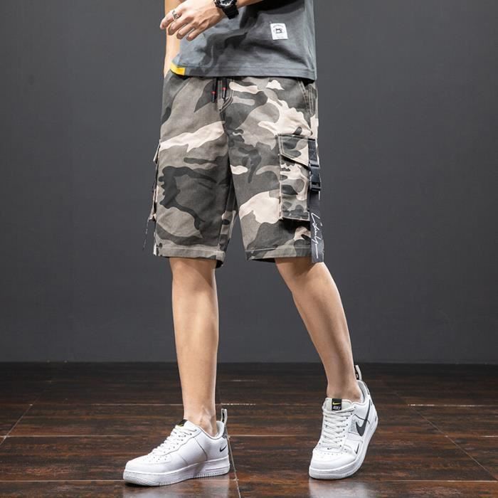 Short Short Cargo grande taille pour homme Streetwear multi poches Camouflage decontracte ample 6XL 7XL 8XL Bleu D89591 Blanc Cdiscount Pret a Porter