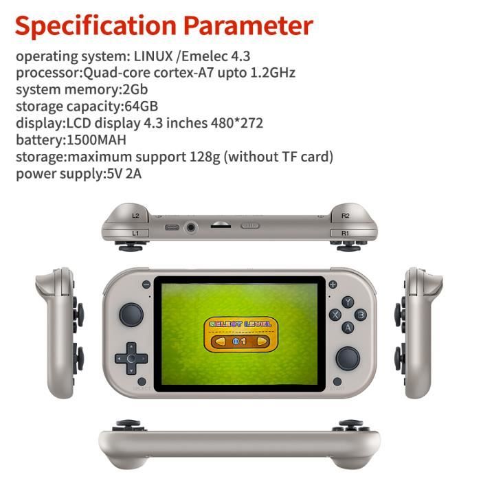 Console Jeux Portable Rétro M17 - 4.3" 64GB Avec 20000+ Jeux - Émulateur PSP/PS1/NES/GBA