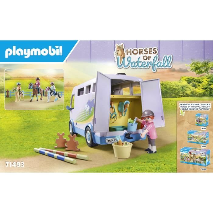 PLAYMOBIL 71493 Van pour cheval et poneys avec enclos, Horses of Waterfalls, 109 pi?�ces, D?�s 4 