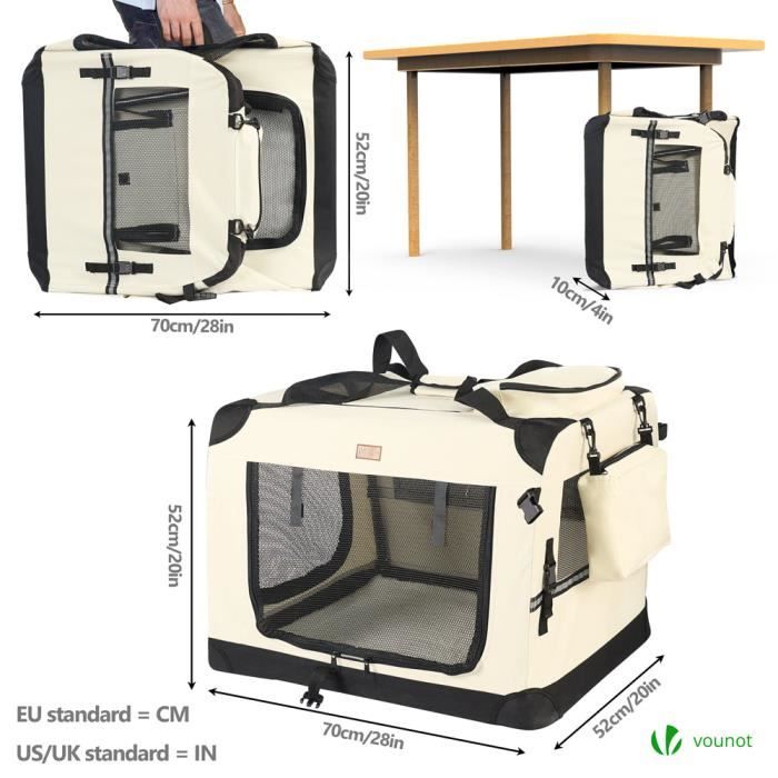 VOUNOT Sac transport pliable chien chat caisse cage portable 70x52x52cm  beige - Cdiscount