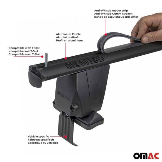 Barres De Toit Menabo Pour Fiat 500X 2015-2024 - Noires Aluminium - Porte-vélos, Coffre