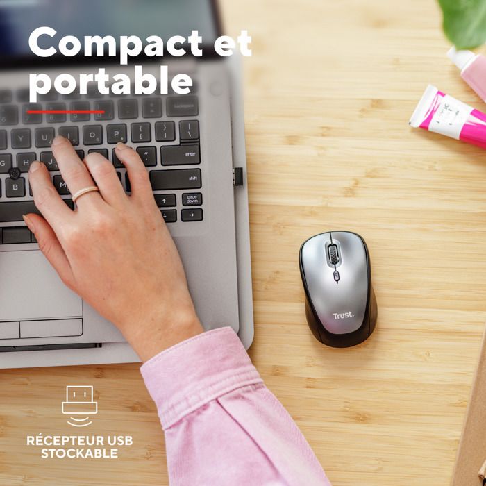 Trust Bayo Souris Ergonoique Rechargeable Sans Fil, 800-2400 DPI, RF 2
