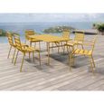 Salle à manger de jardin en métal - une table L.160 cm avec 2 fauteuils empilables et 4 chaises empilables - Jaune moutarde - MIRMAN-0