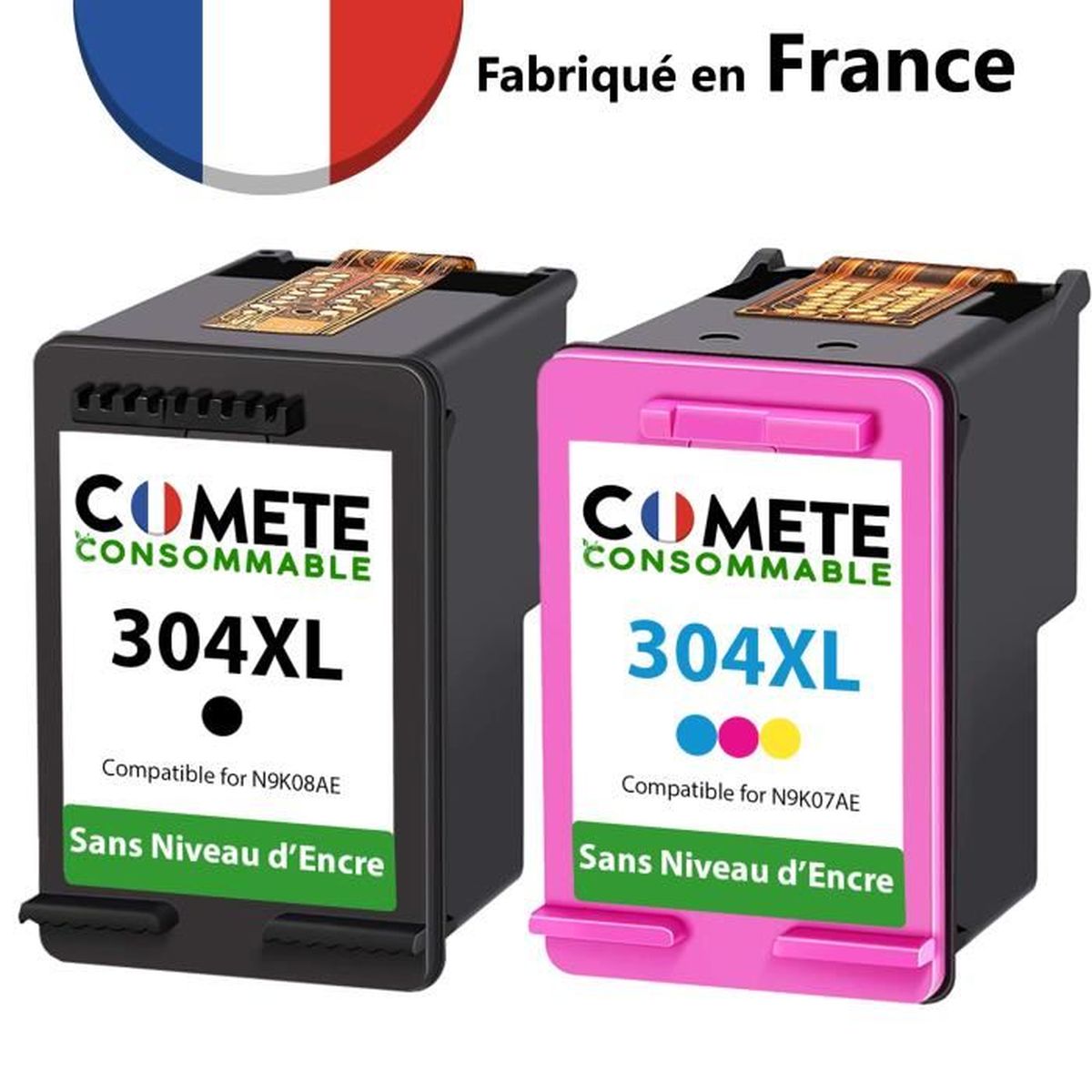 Cartouches D’encre 304 XL Remanufacturées - Noir + Couleur - Compatible HP Deskjet 2622, 2630, Envy 5020