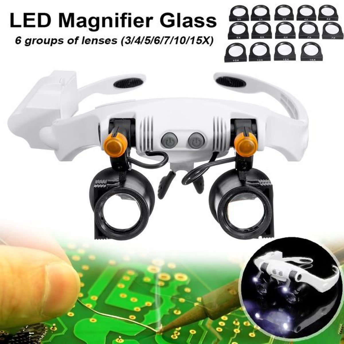 TEMPSA Casque Loupe Verre 6 Lentille Loupe Loupe Avec