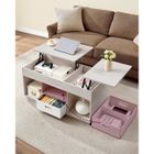 VASAGLE Table basse avec deux tiroirs en tissu, double relevage, couleur avoine