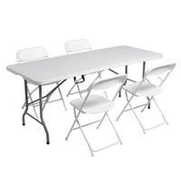 ENSEMBLE DE JARDIN, 1*table et 4*chaises, pliable, intérieur et extérieur, blanc