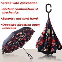 Anti-UV Vent Pluie Soleil Parapluie Parasol Inversé Rose Double Couche Pliant