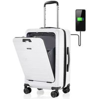 COSTWAY Bagage à Main 20" à Roulettes en PC avec Serrure TSA, avec Support Pliable, Chargement USB, Voyages en Avion, Blanc