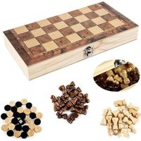 Shipenophy Jeu de dames d’échecs en bois Jeu d'échecs 3 en 1, jeu de dames d'échecs pour la croissance jeux d'eau en bois