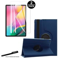 Housse Etui Bleu pour Samsung Galaxy Tab A 10.1 2019 T510 T515 Support Rotatif 360° + 2 verres trempés avec Stylet Toproduits®