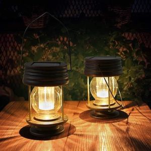 LAMPION Lot de 2 lanternes solaires à LED pour extérieur - Vintage - Pour véranda, pelouse, cour, allée (lumière chaude)