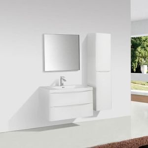 MEUBLE VASQUE - PLAN Meuble salle de bain design simple vasque PIACENZA largeur 90 cm blanc laqué Blanc