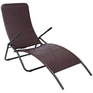 CHAISE LONGUE Chaise longue pliable - Rotin synthétique - Marron - Design élégant - Résistante aux intempéries