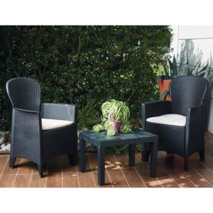 Salon de jardin table et 2 fauteuils œuf cordage noir - IZMIR