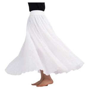 JUPE Jupe plissée longue en lin pour femme bohème - Couleur unie blanche - Taille 60-90/64-94 cm