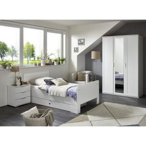 CHAMBRE COMPLÈTE  Chambre à coucher complète enfant (lit 90x200cm + tiroir + chevet + armoire) coloris blanc