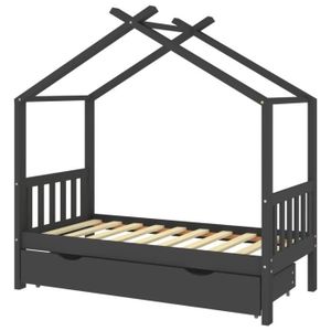 STRUCTURE DE LIT Cadre de lit enfant - ZERODIS - Gris foncé - Pin massif - Avec tiroir - 80x160 cm