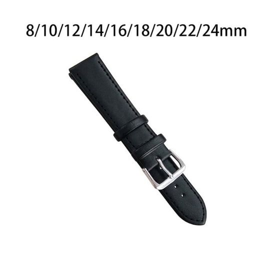Bracelet montre , 14mm ;NOIR surpiqué BLEU; grain CROCO ; CUIR