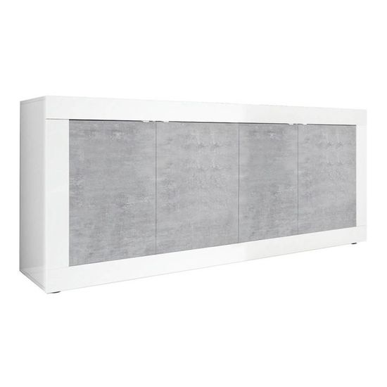 Buffet 4 Portes En Laqué Blanc Mat Et Béton - Dimensions : 80 X 207 X 50 Cm (H X L X P)